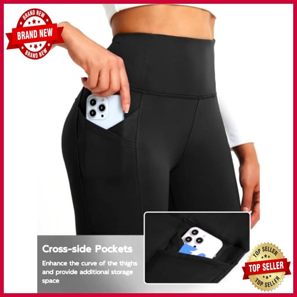 Fleece Lined Thermal Leggings High Waisted Cross Pockets Winter Warm Active - Picture 4 of 7